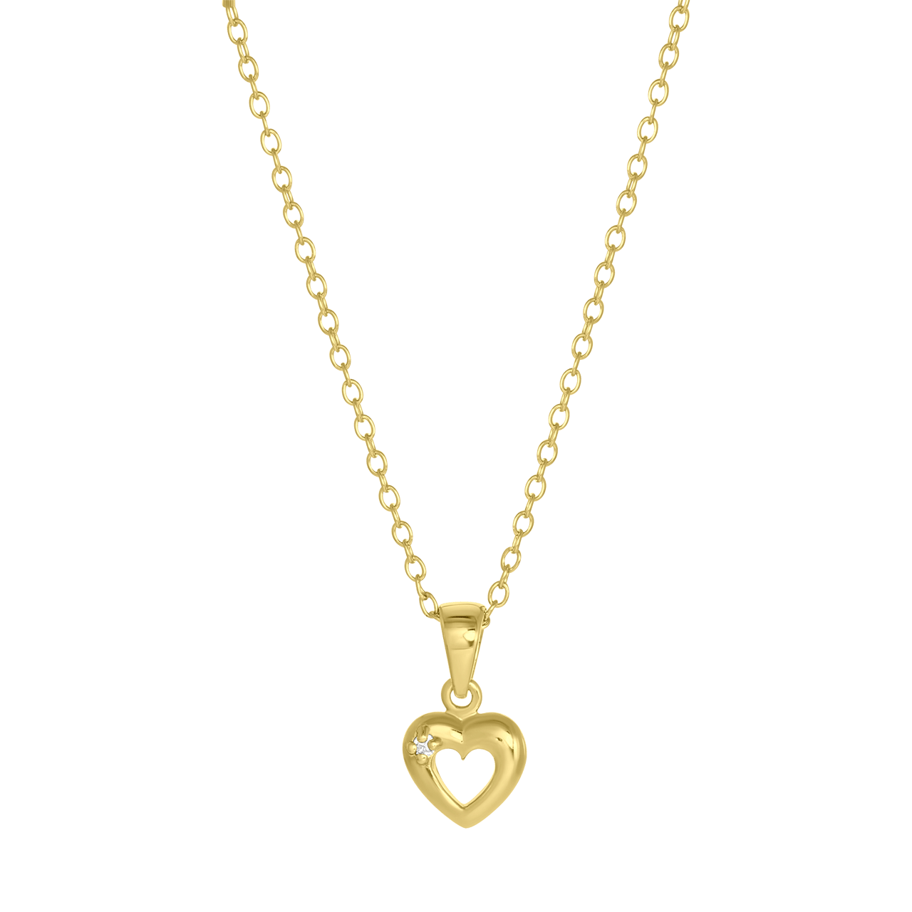 Zilveren goldplated kinderketting met hanger hart met zirkonia