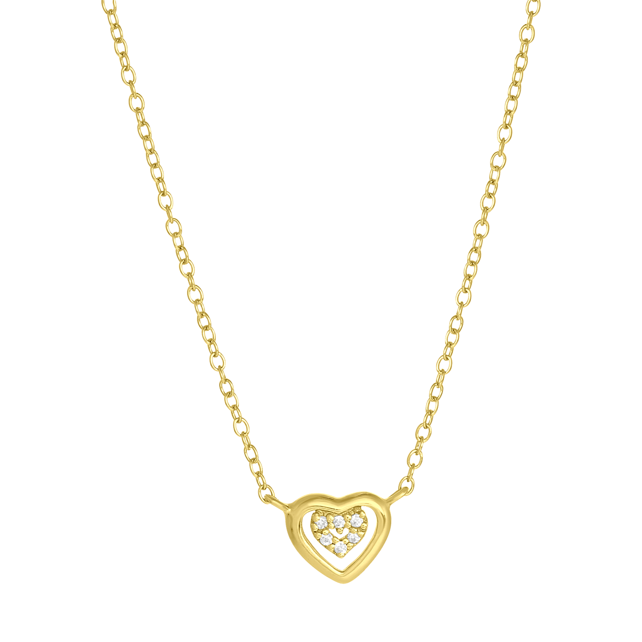 Zilveren goldplated kinderketting met hanger hart met zirkonia