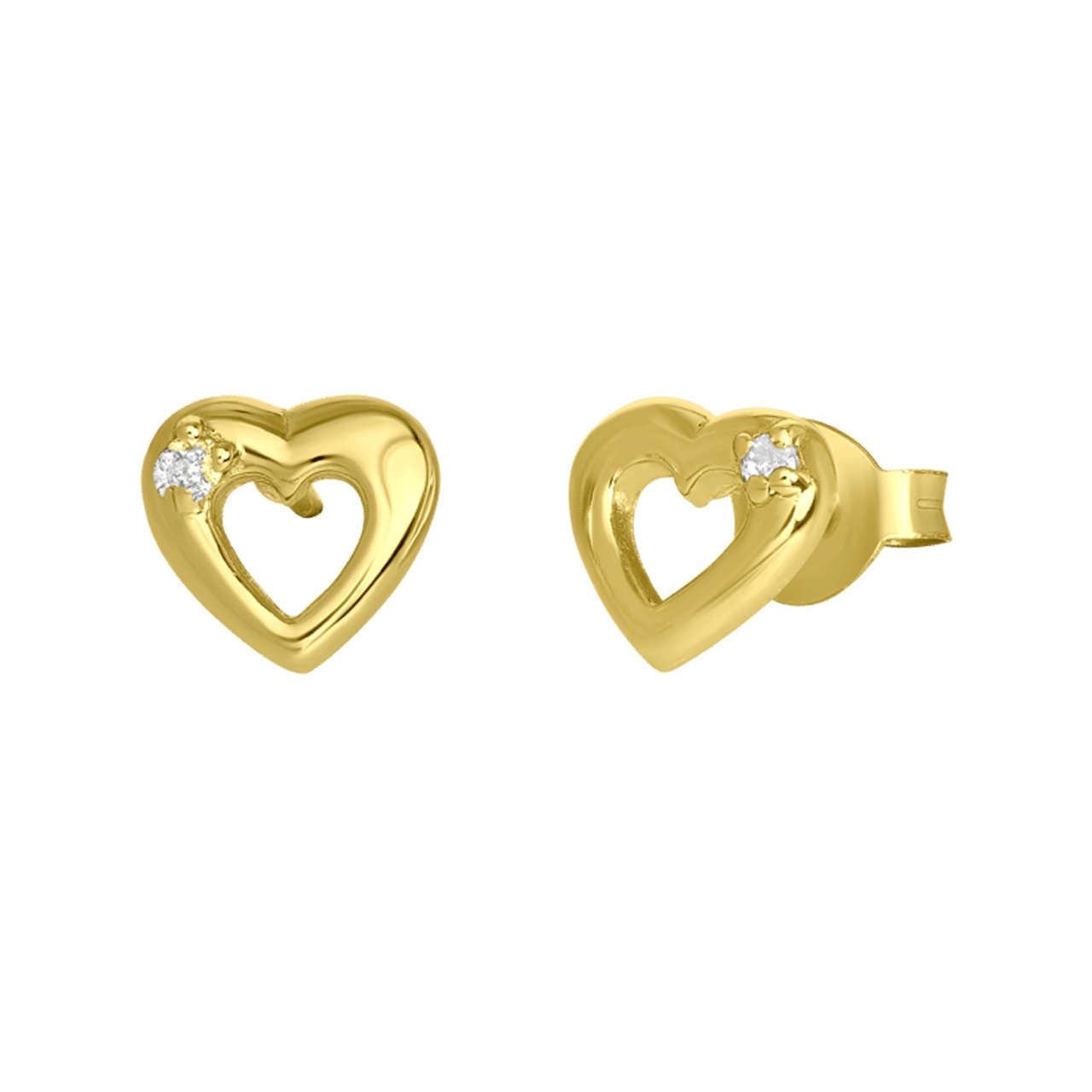 Zilveren goldplated kinderoorknoppen hart met zirkonia