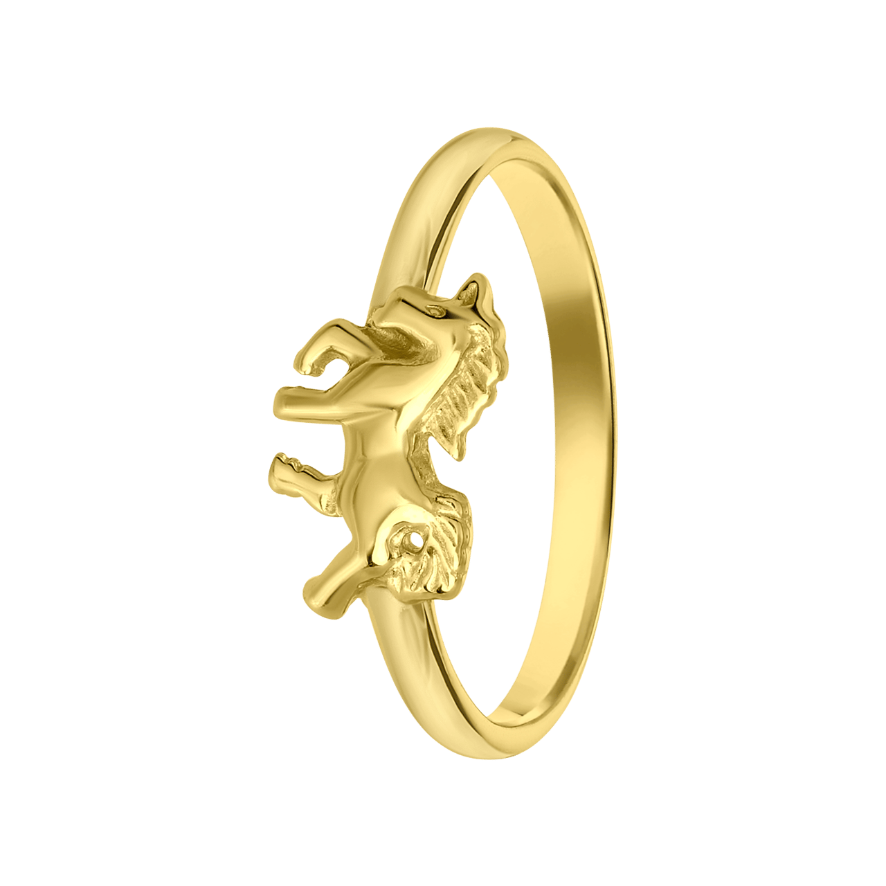 Zilveren goldplated kinderring met paard