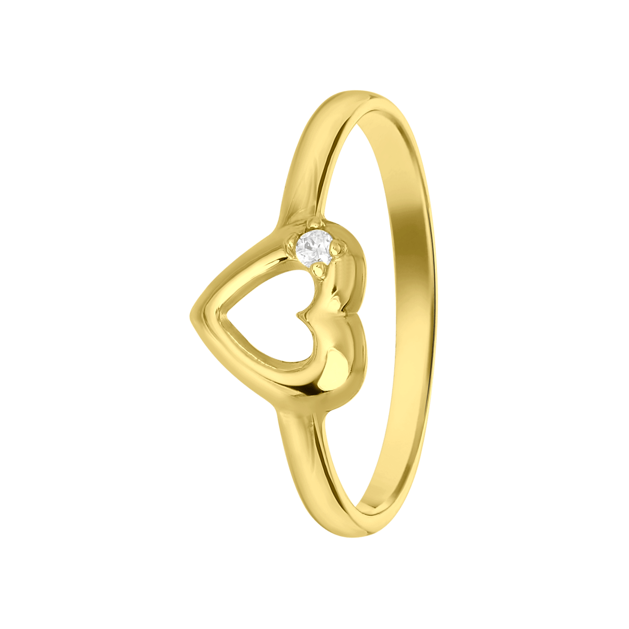 Zilveren goldplated kinderring hart met zirkonia