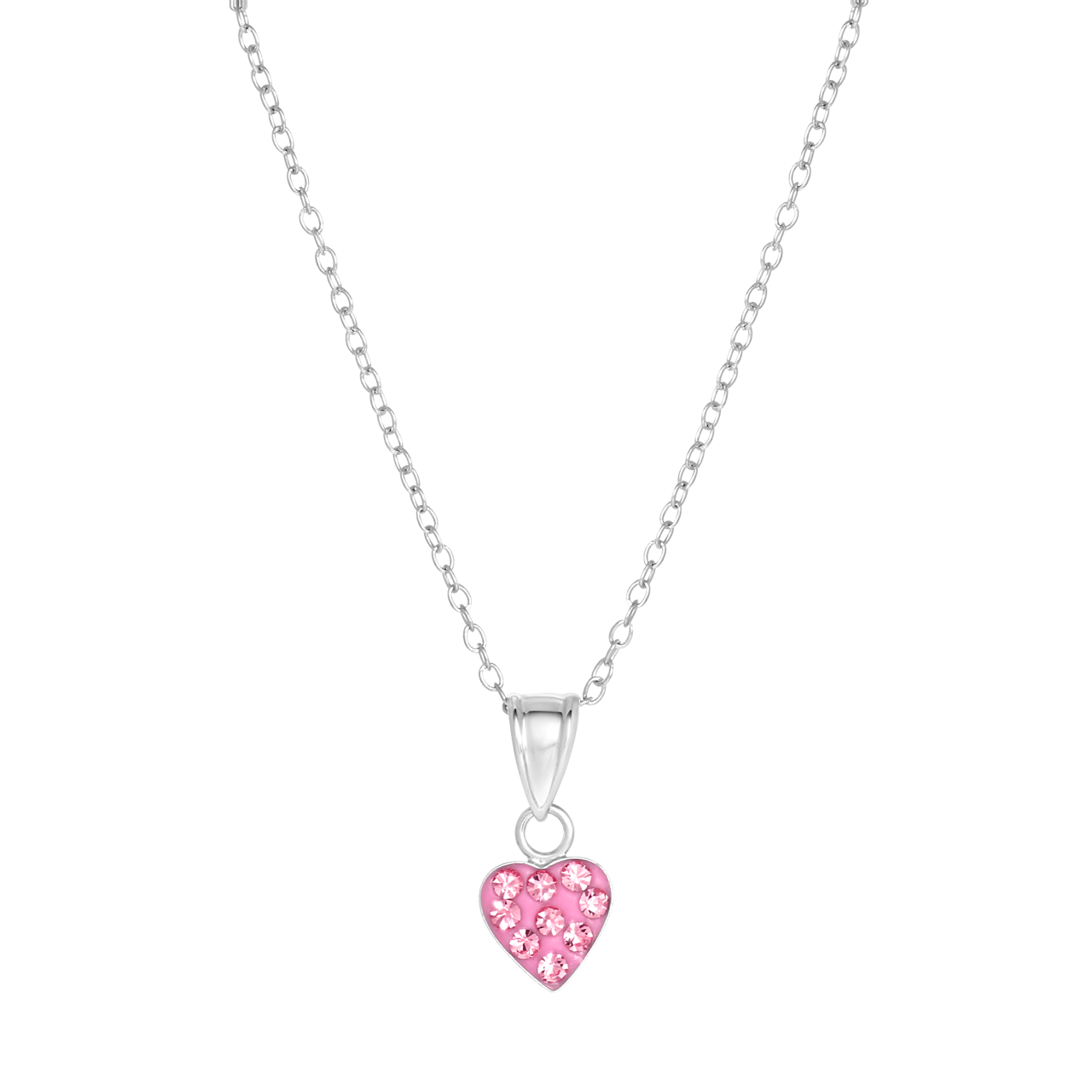 Zilveren kinderketting met hart light rose kristal