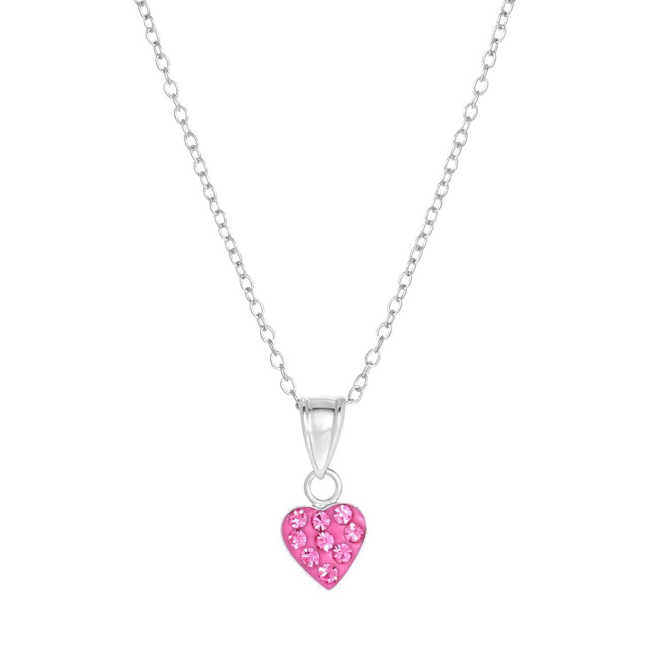 Zilveren kinderketting met hart rose kristal