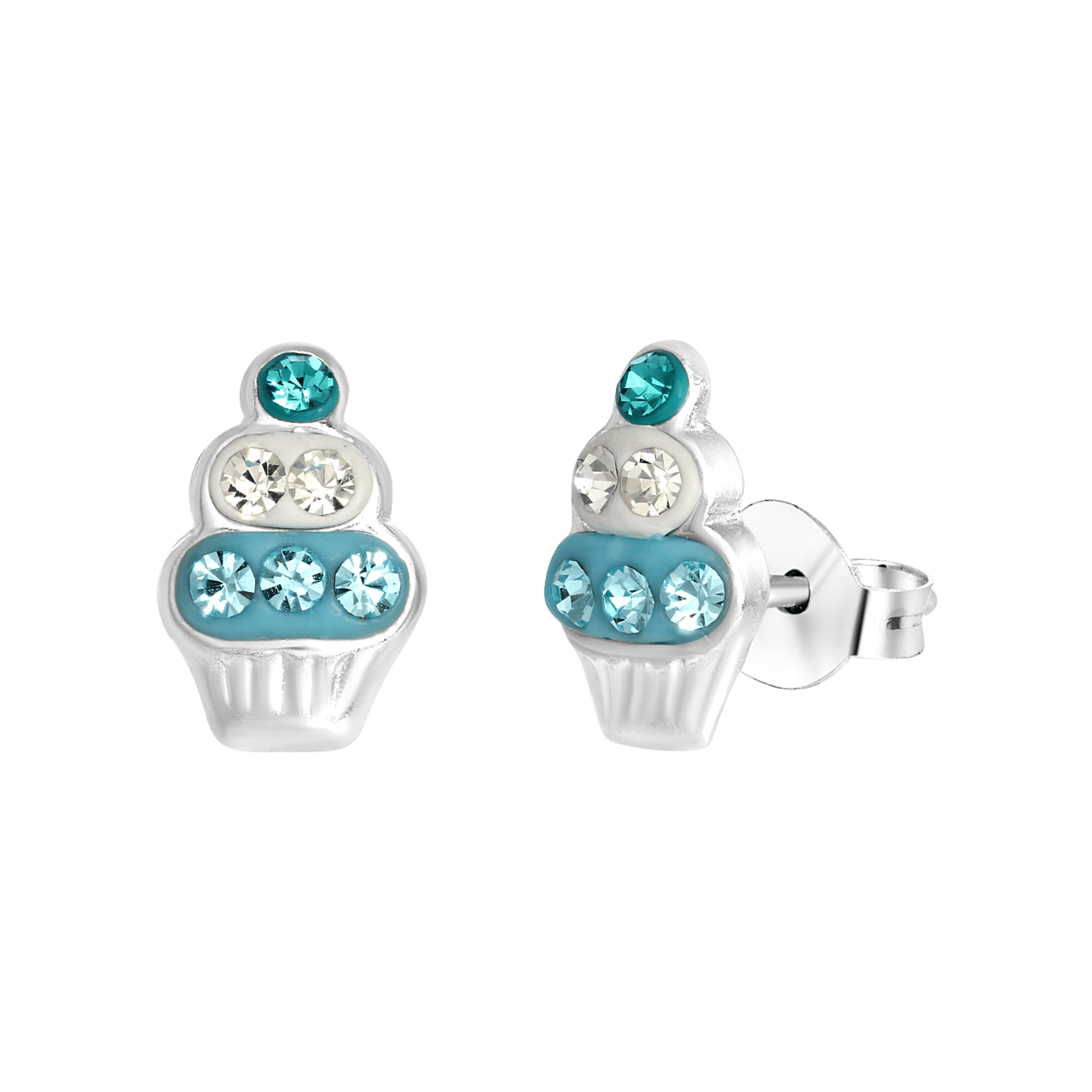 Kinderohrringe, 925 Silber, Cupcake, mit Kristall