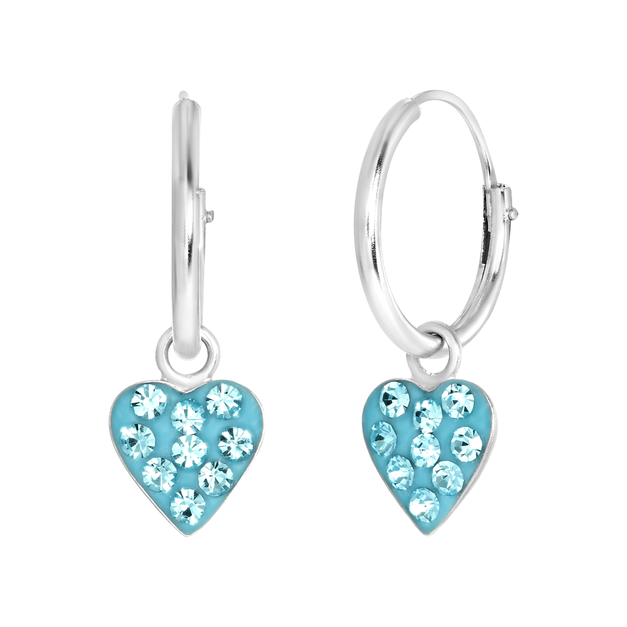 Kinderohrringe, 925 Silber, mit Herz, Aqua, Kristall