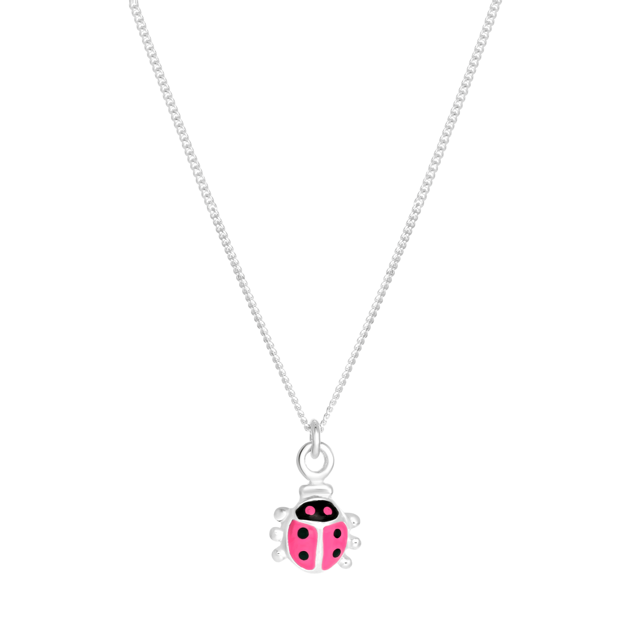 Zilveren kinderketting roze lieveheersbeestje