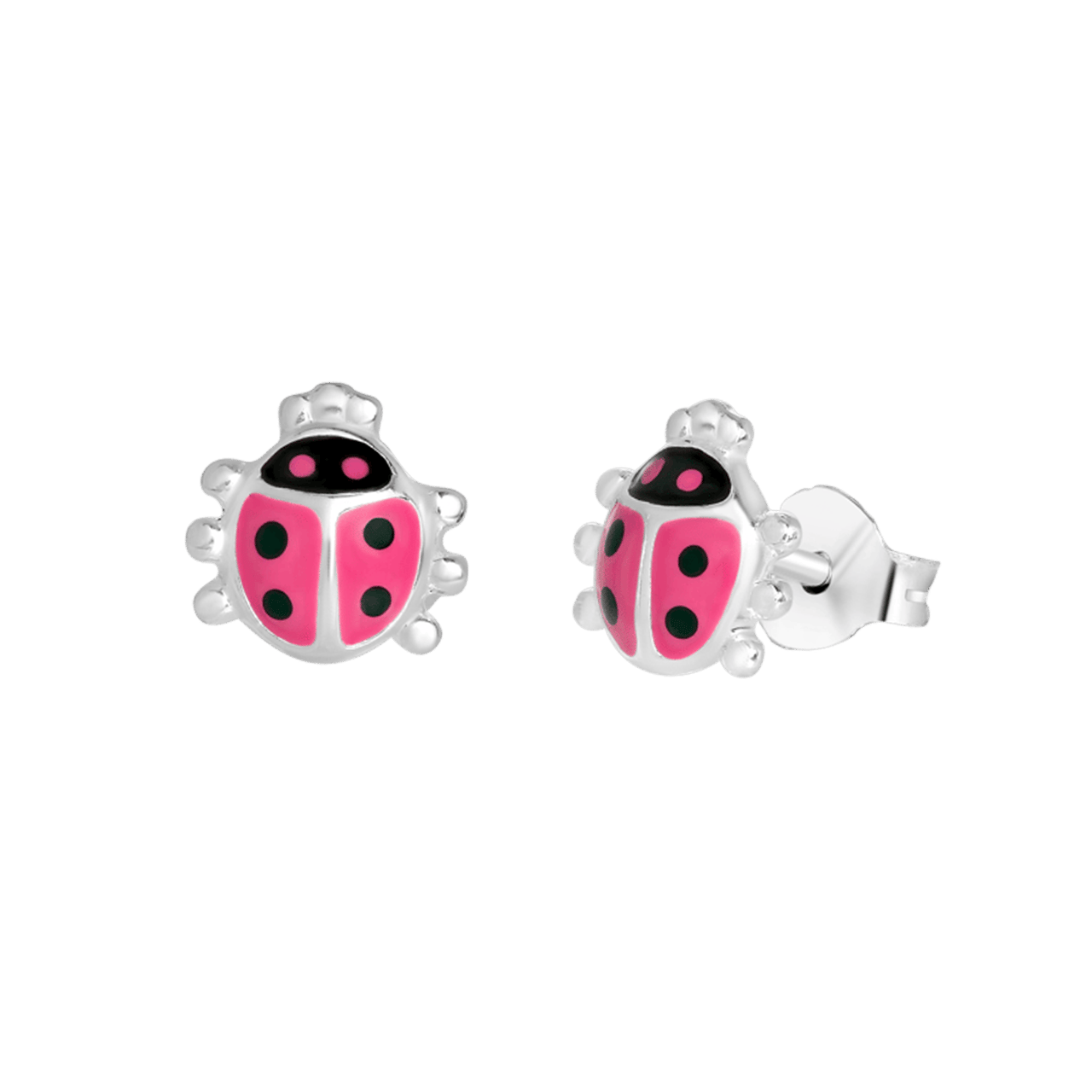 Kinderohrringe, 925 Silber, rosa, Marienkäfer