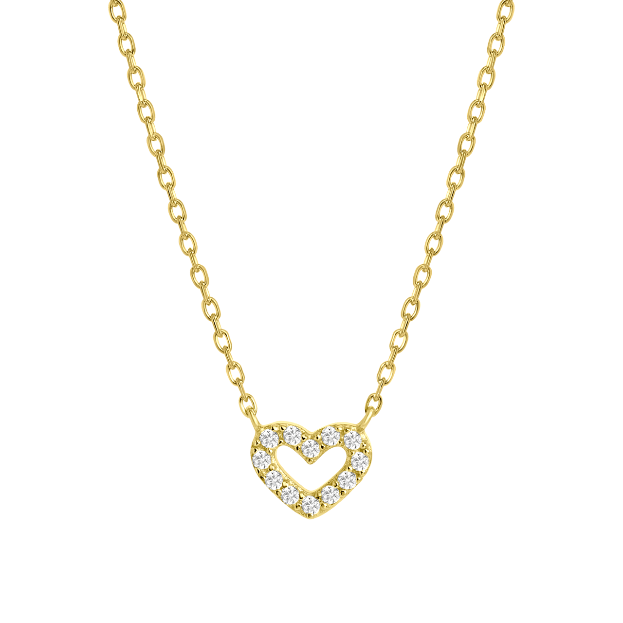 Zilveren goldplated kinderketting met hanger hart met zirkonia