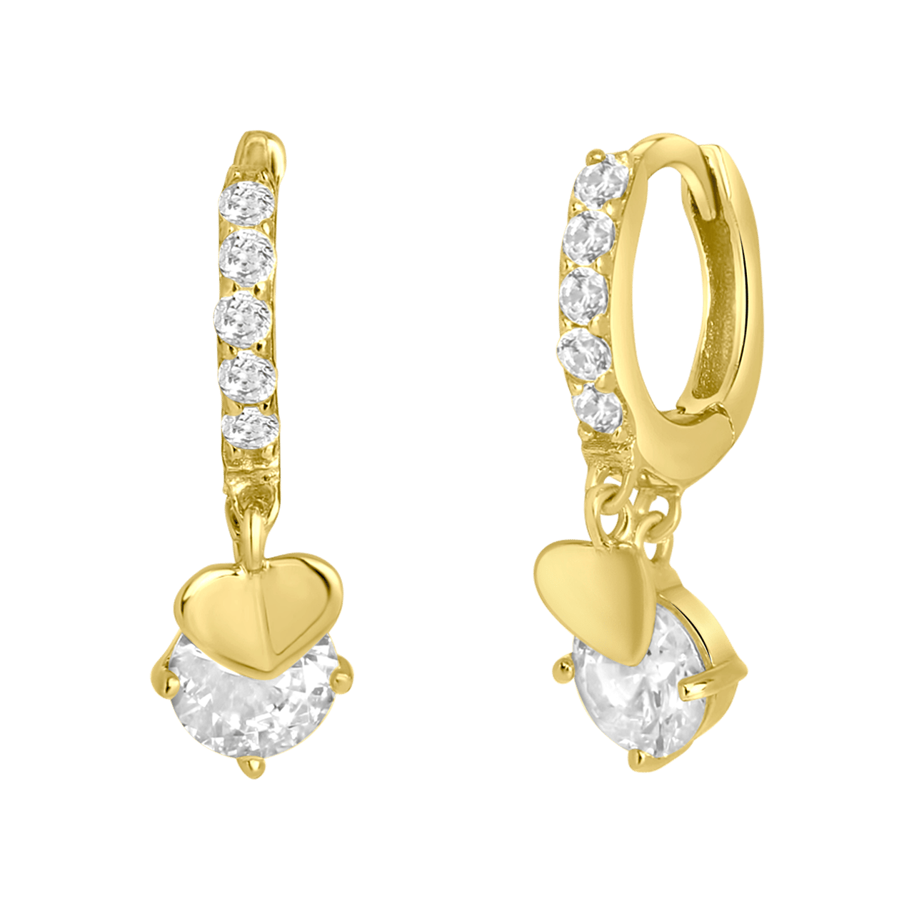 Zilveren goldplated kinderoorringen hart met zirkonia