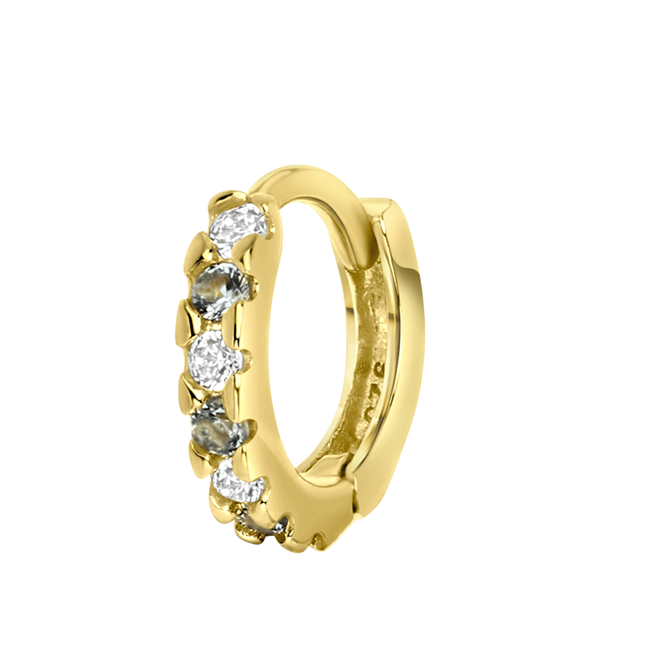 Zilveren goldplated kinderoorringen met witte en aqua zirkonia