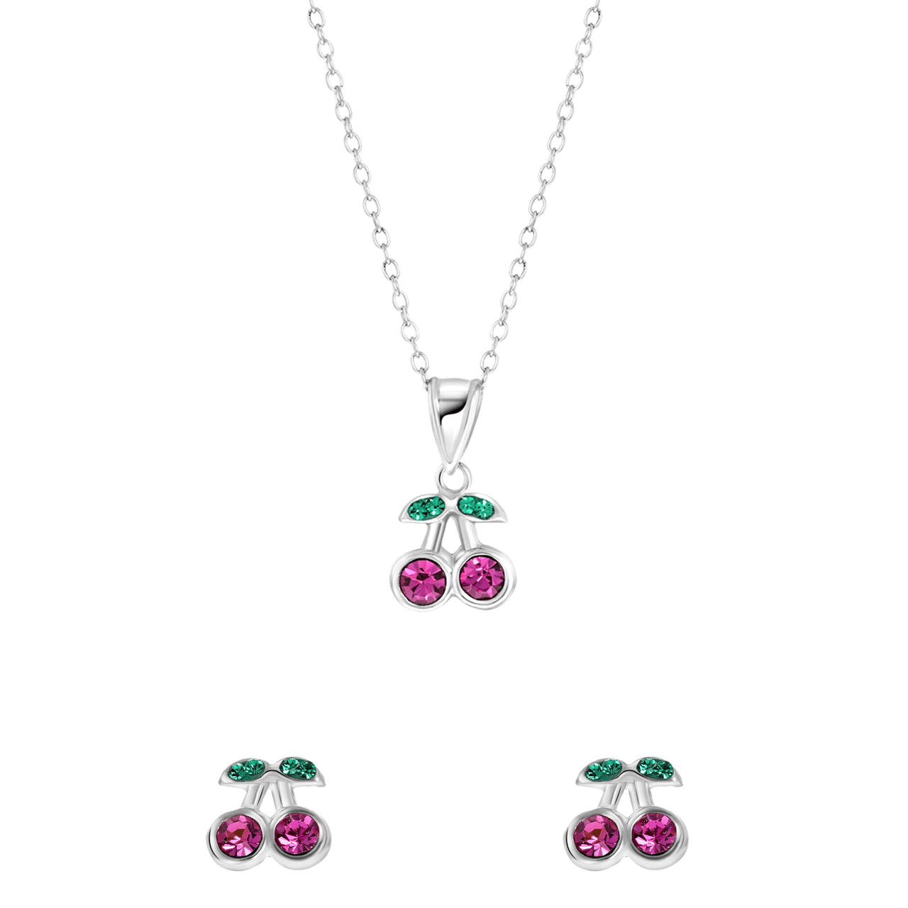 Kinder-Schmuckset, 925 Silber, Kirsche mit Kristall