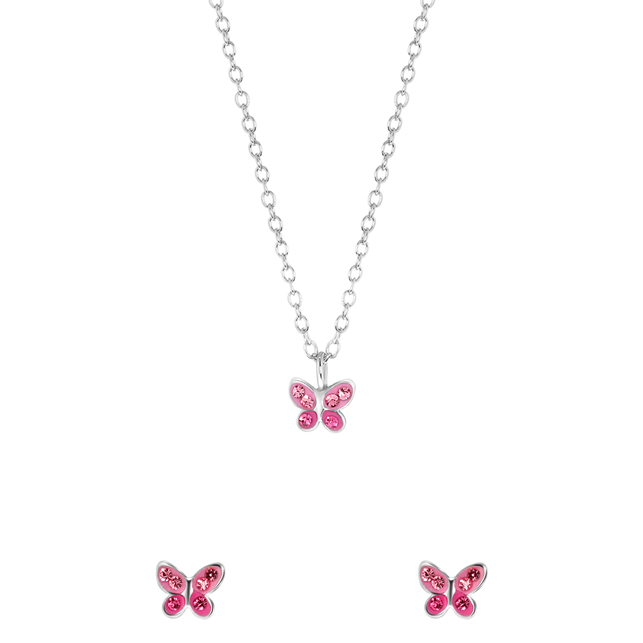 Kinder-Schmuckset, 925 Silber, Schmetterling mit Kristall