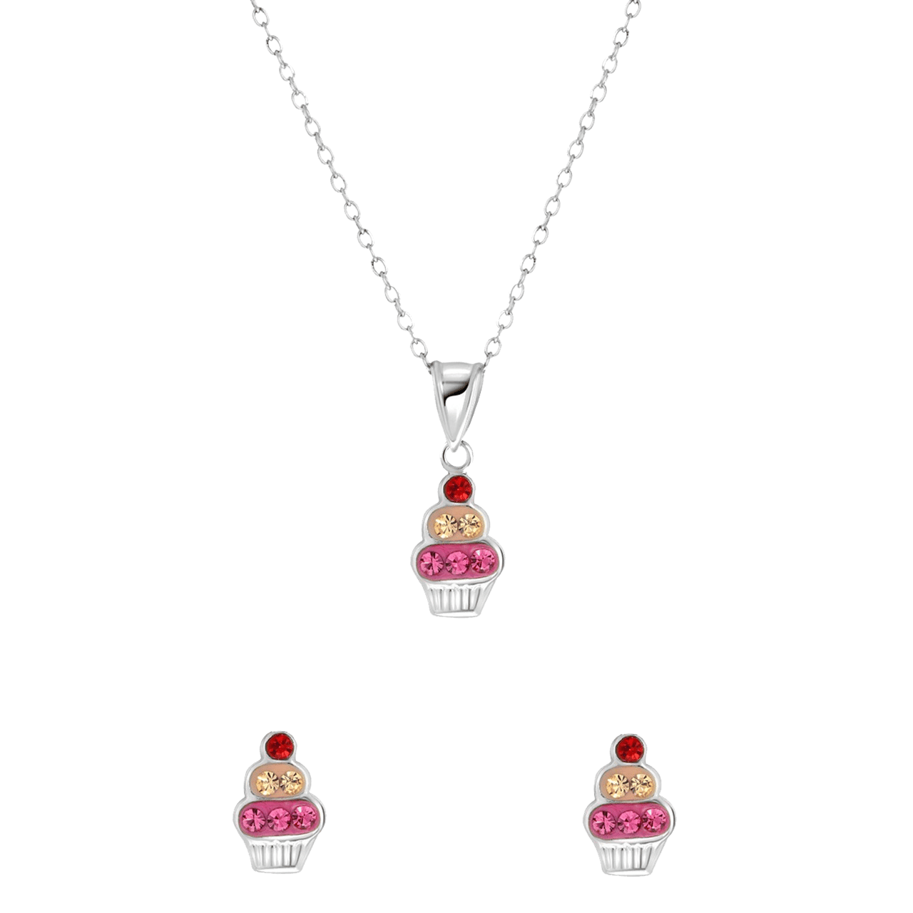 Kinder-Schmuckset, 925 Silber, Cupcake mit Kristall