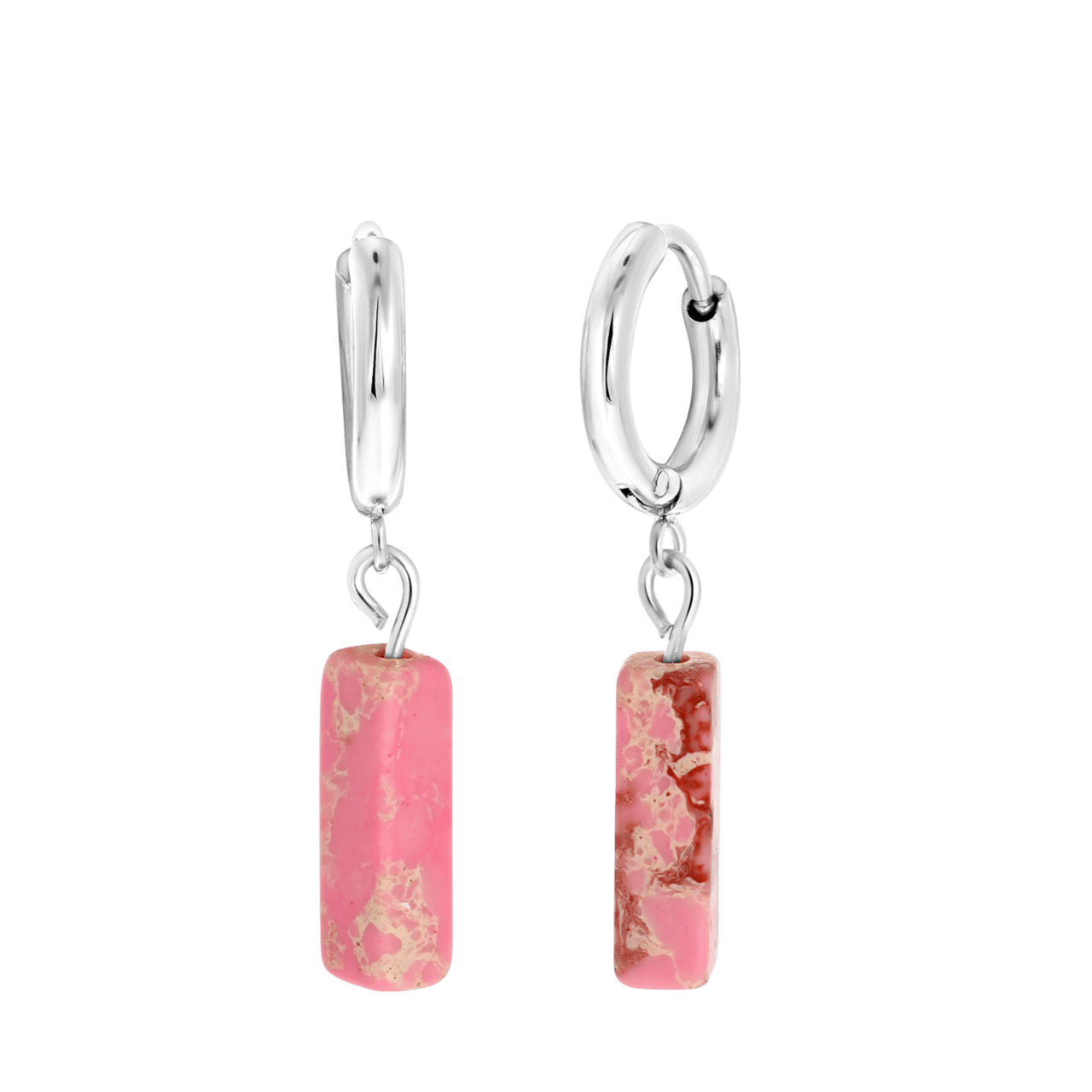 Stalen oorbellen met Pink Opal