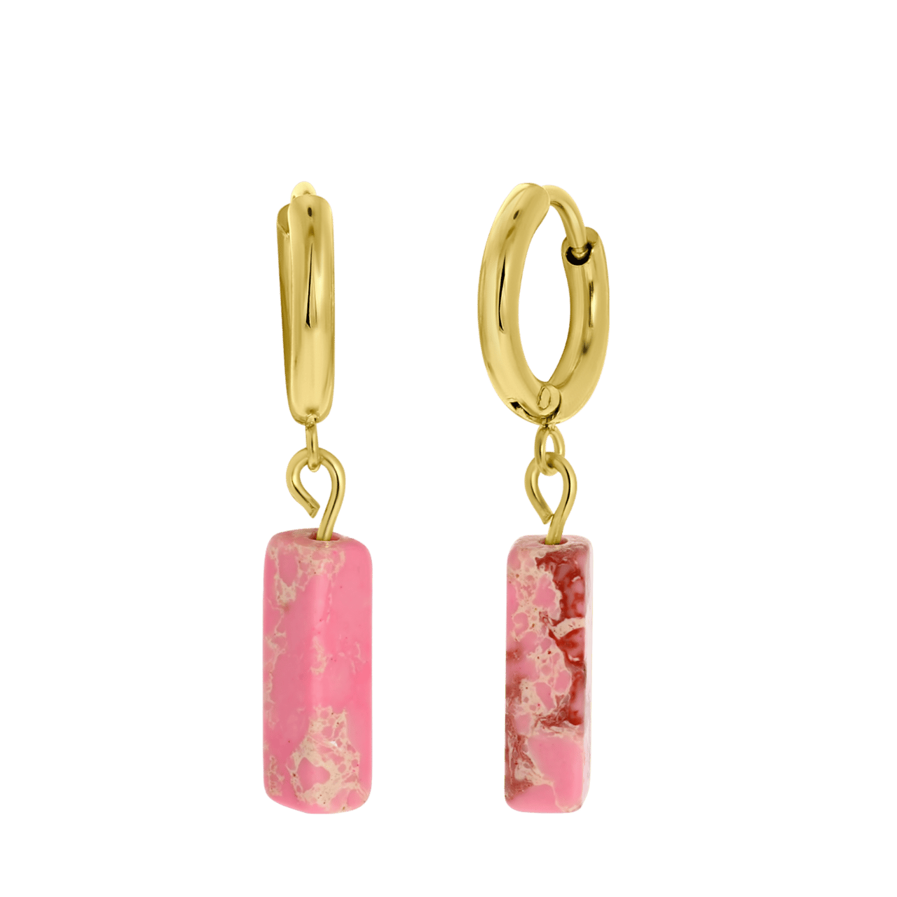 Stainless steel goldplated oorringen voor met hanger met pink opal dames