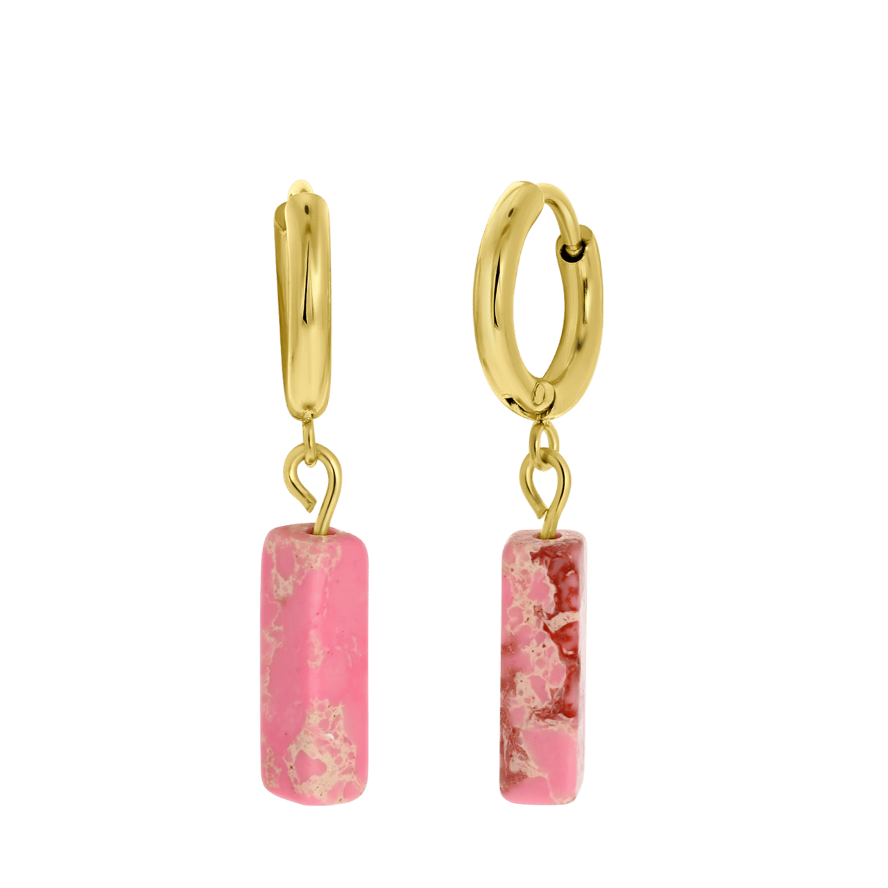 Stalen goldplated oorbellen met Pink Opal