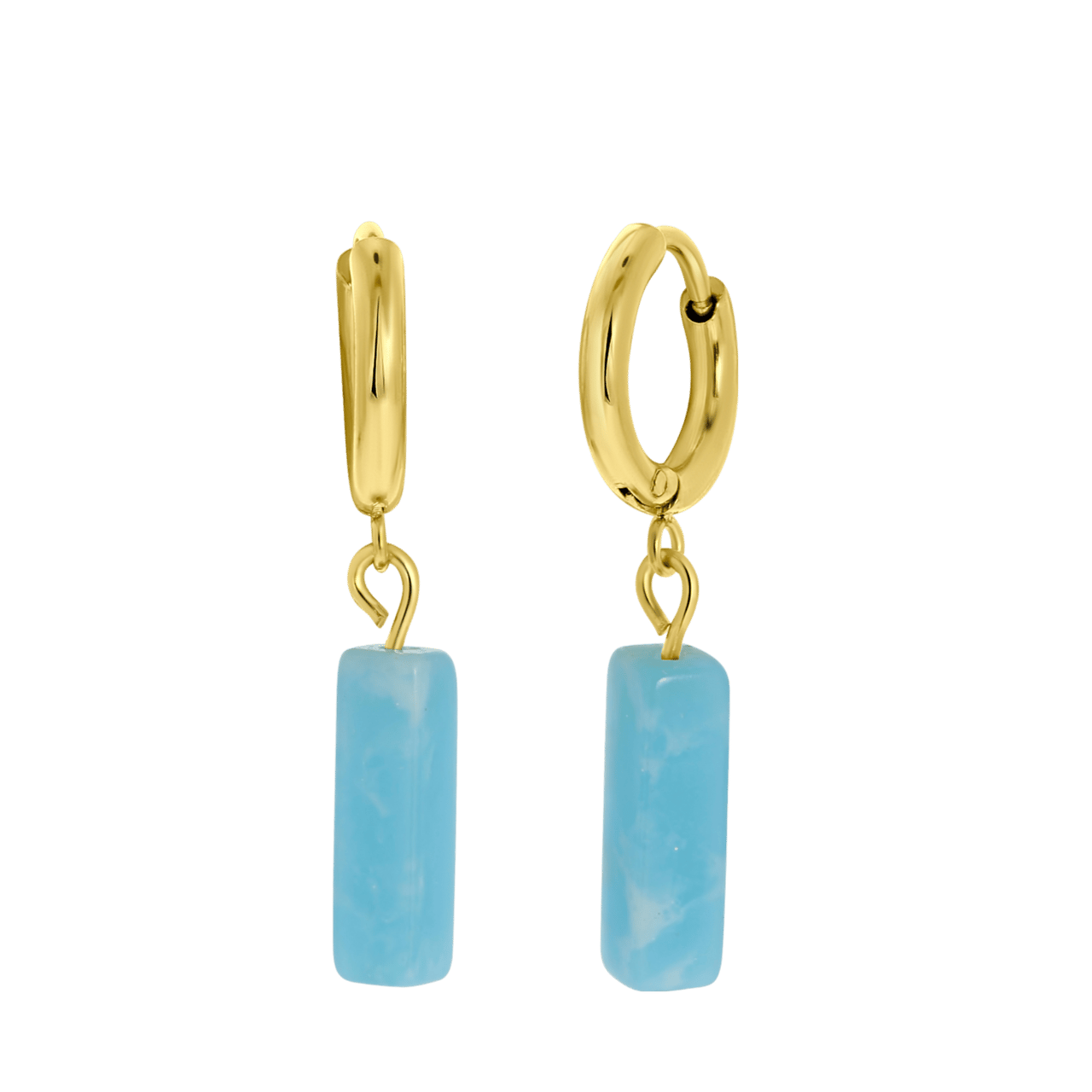 Aquamarine stainless steel 14 karaat goldplated oorbellen