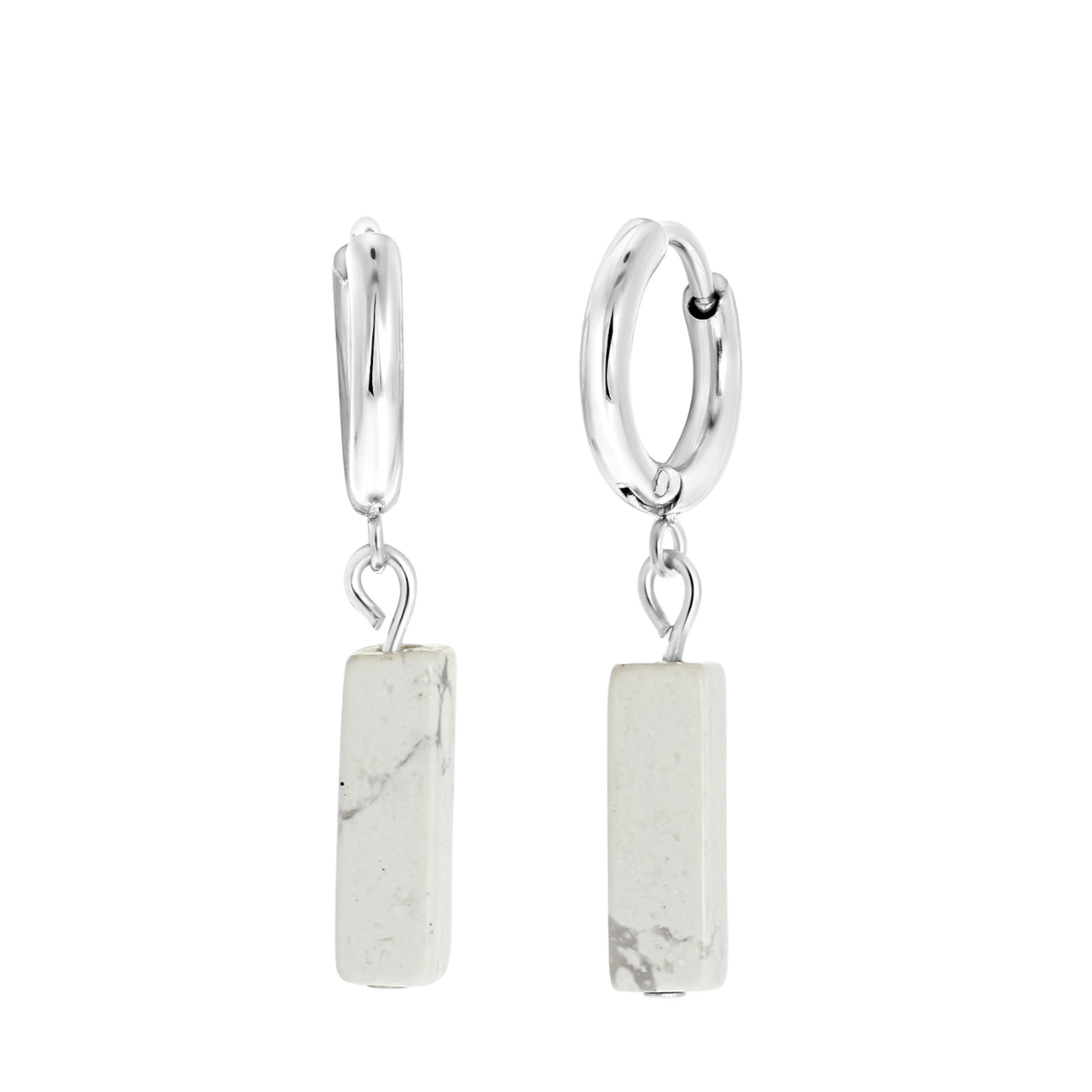 White Howlite stainless steel oorbellen