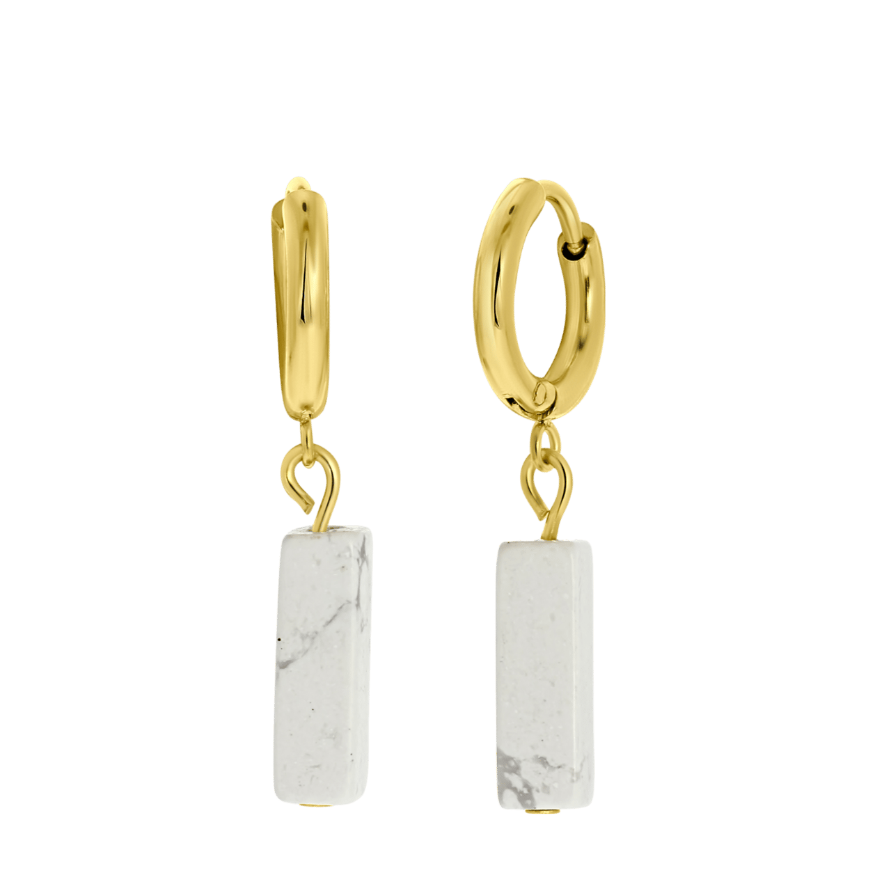 Stalen goldplated oorbellen met White Howlite