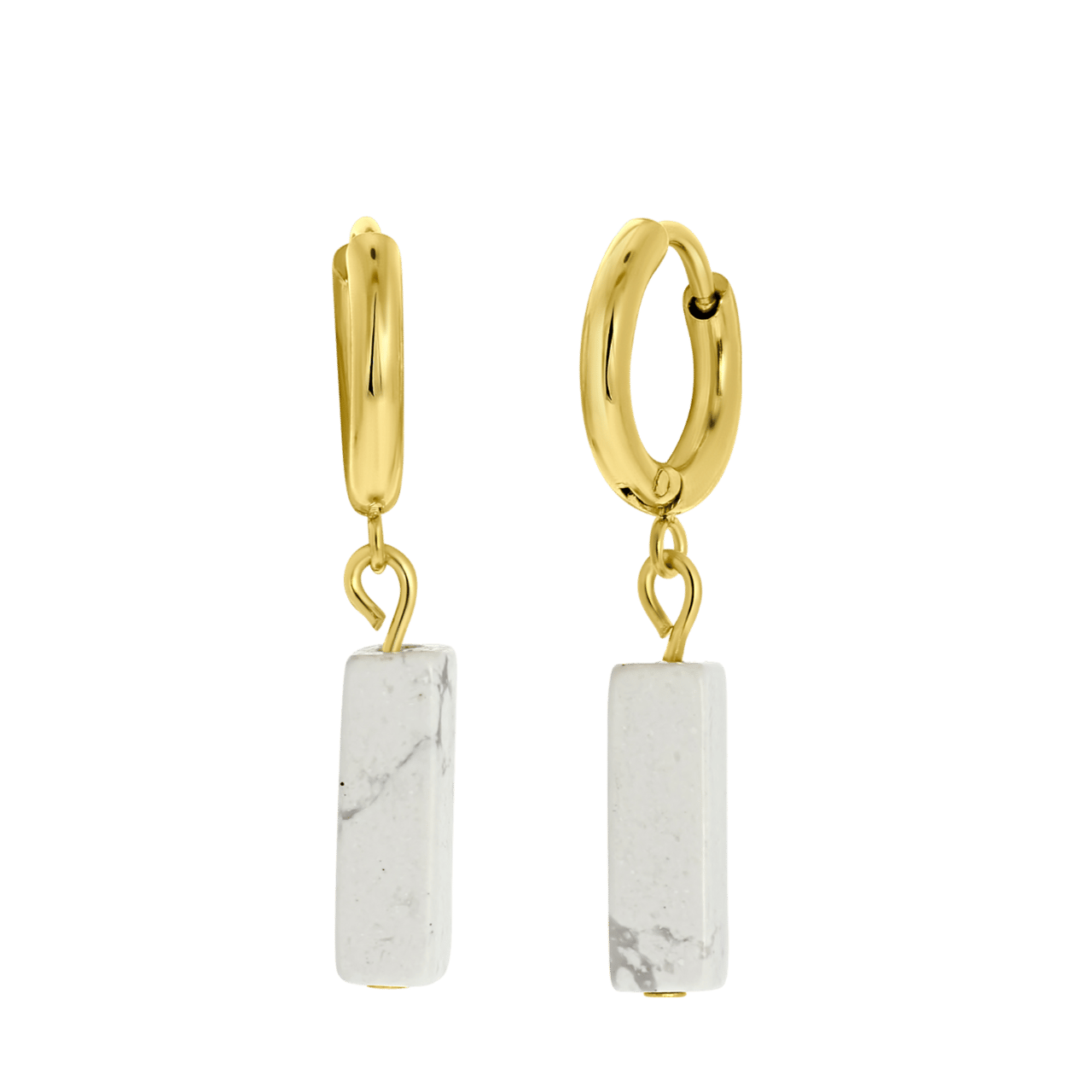 White Howlite stainless steel 14 karaa goldplated oorbellen