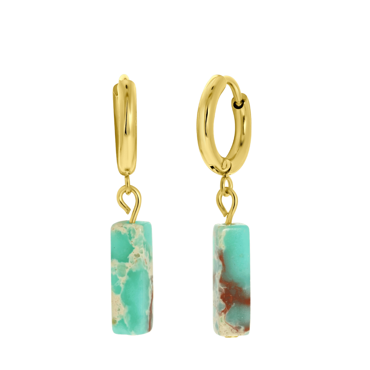 Stalen goldplated oorringen voor met hanger met turquoise dames