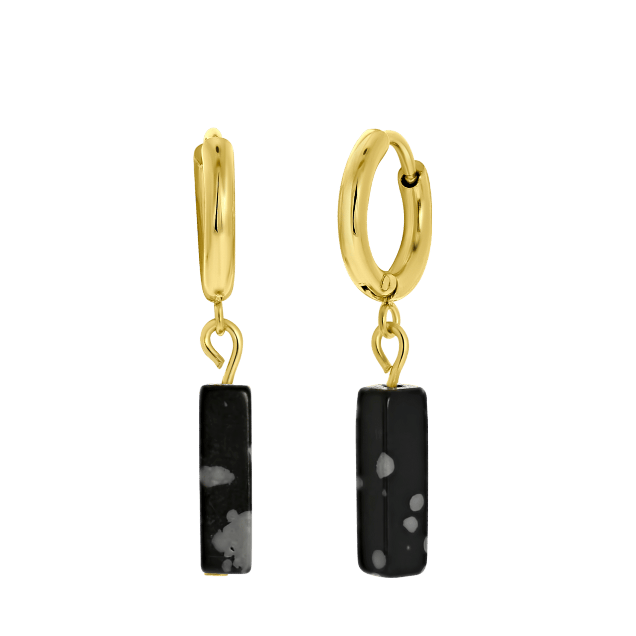 Stainless steel goldplated oorringen voor met hanger met black jasper dames