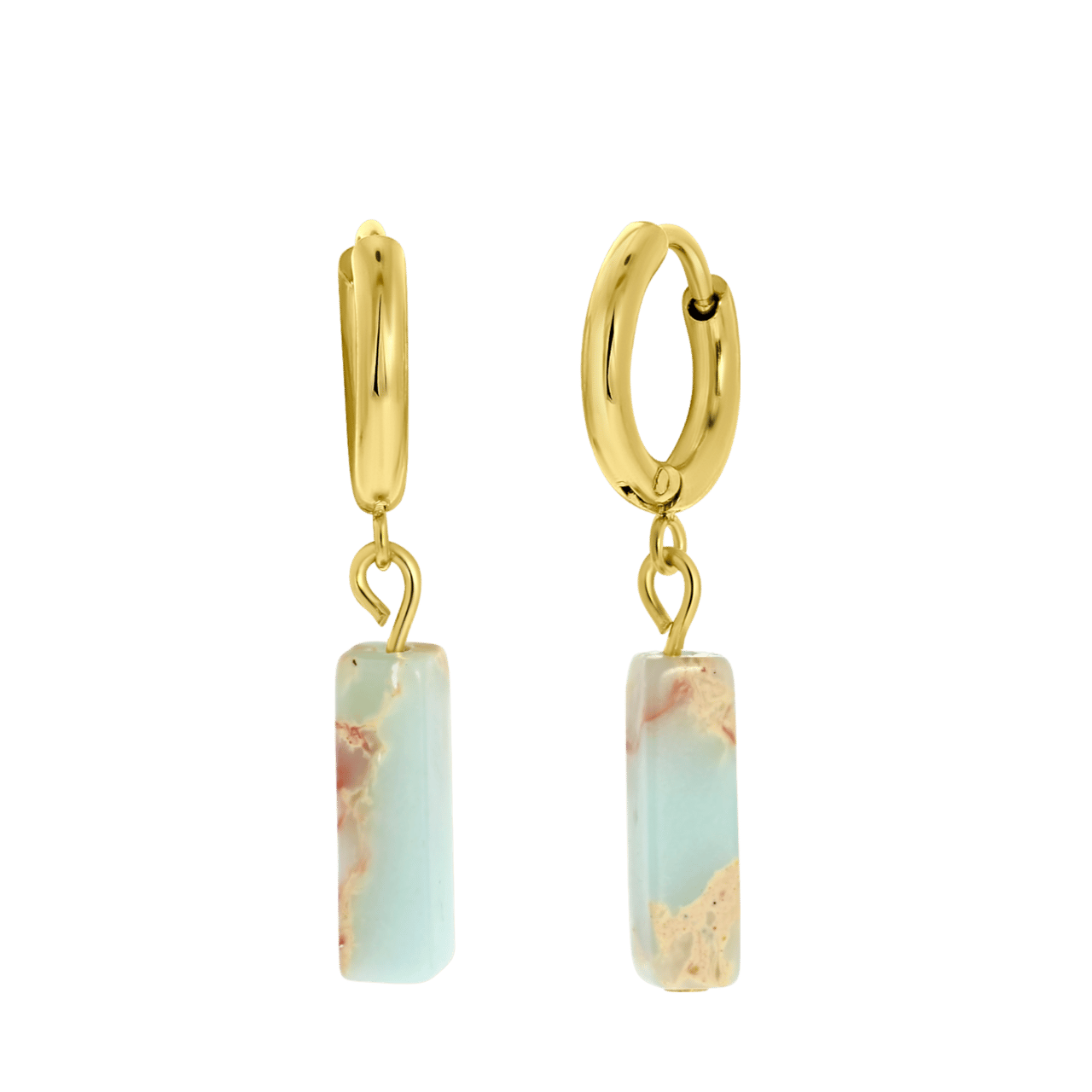 L. Turquoise stalen 14 karaat goldplated oorbellen