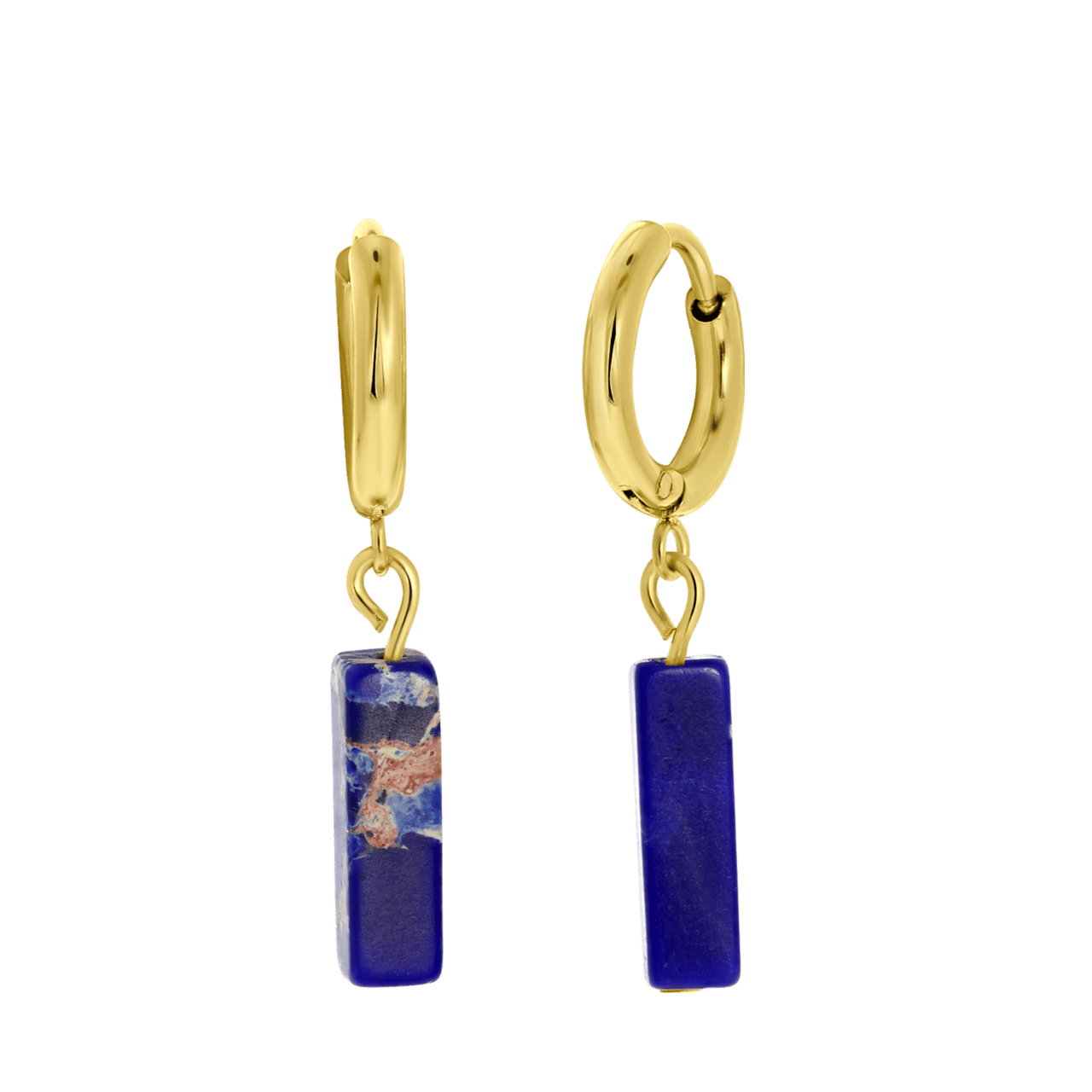 Stalen goldplated oorringen met hanger met lapis lazuli voor dames