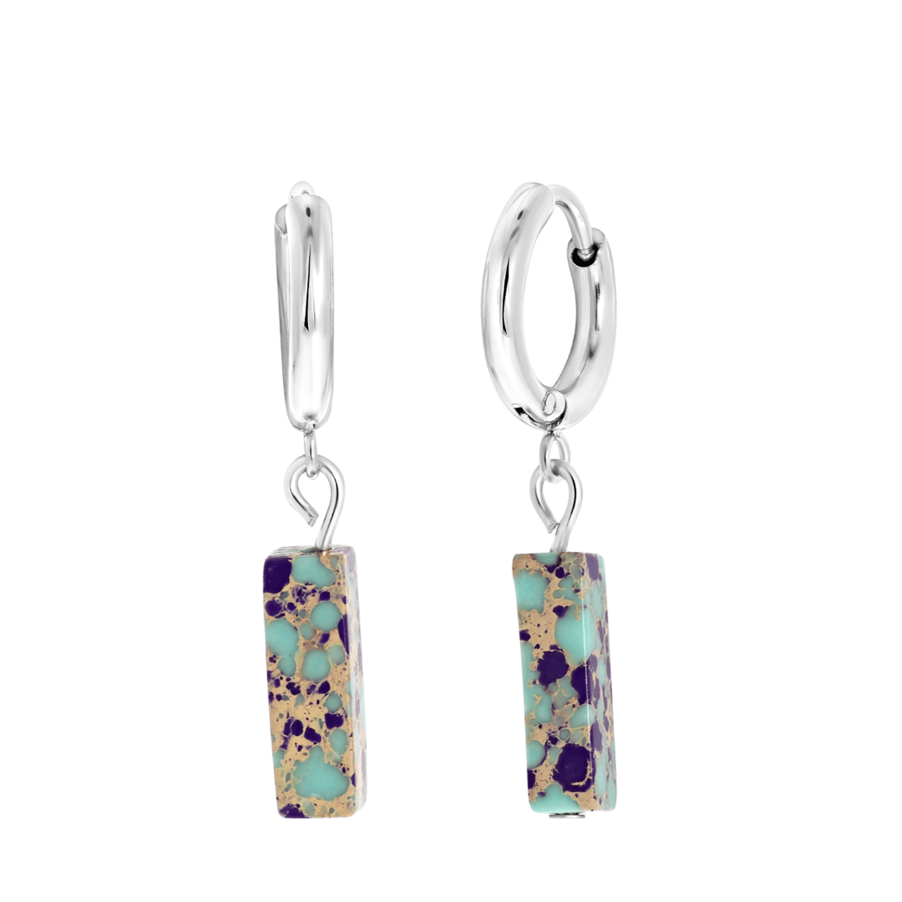 Purple Jasper en Turquoise stainless steel oorbellen