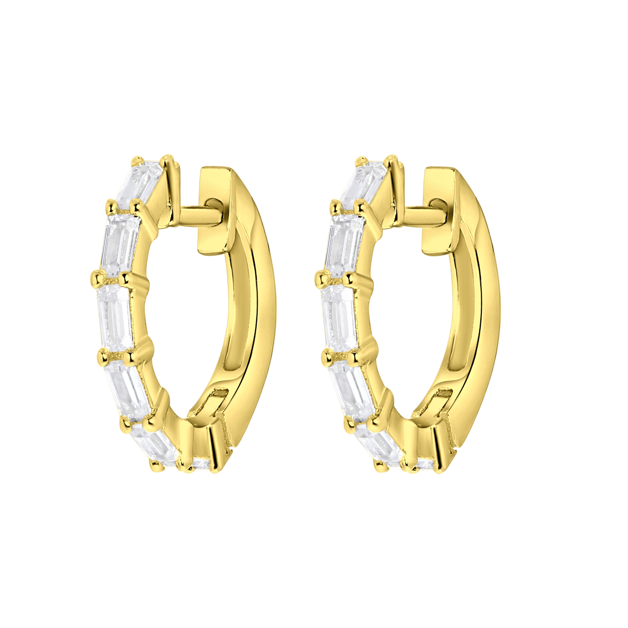 Zilveren gold oorbellen baguette geboortesteen