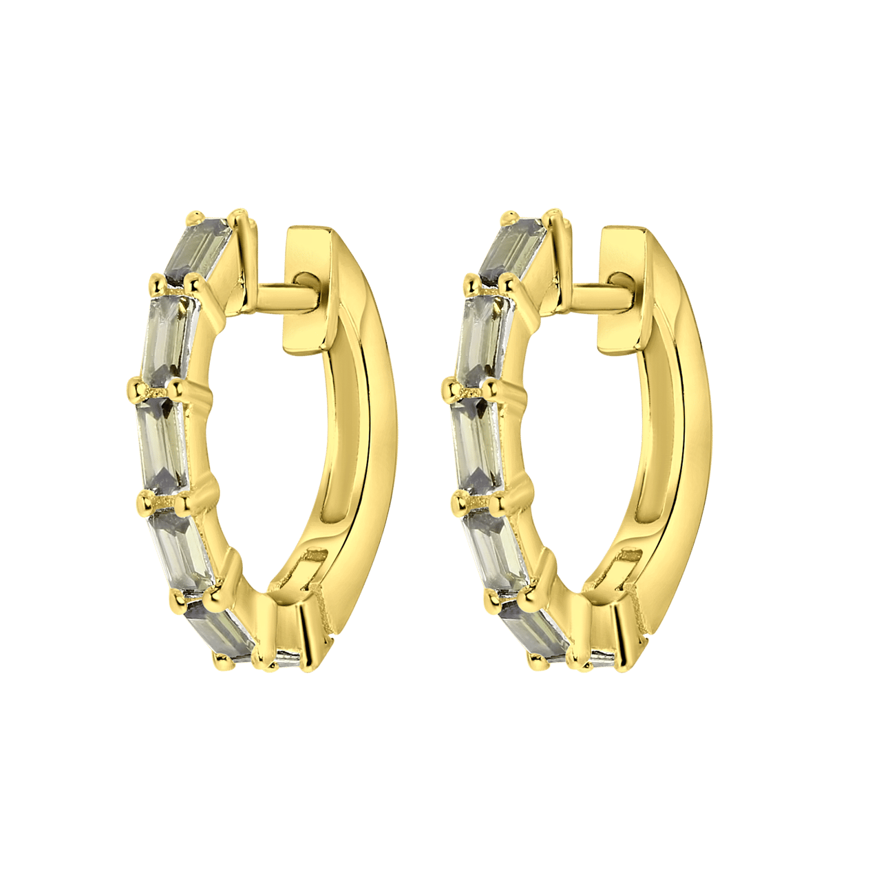 Zilveren gold oorbellen baguette geboortesteen