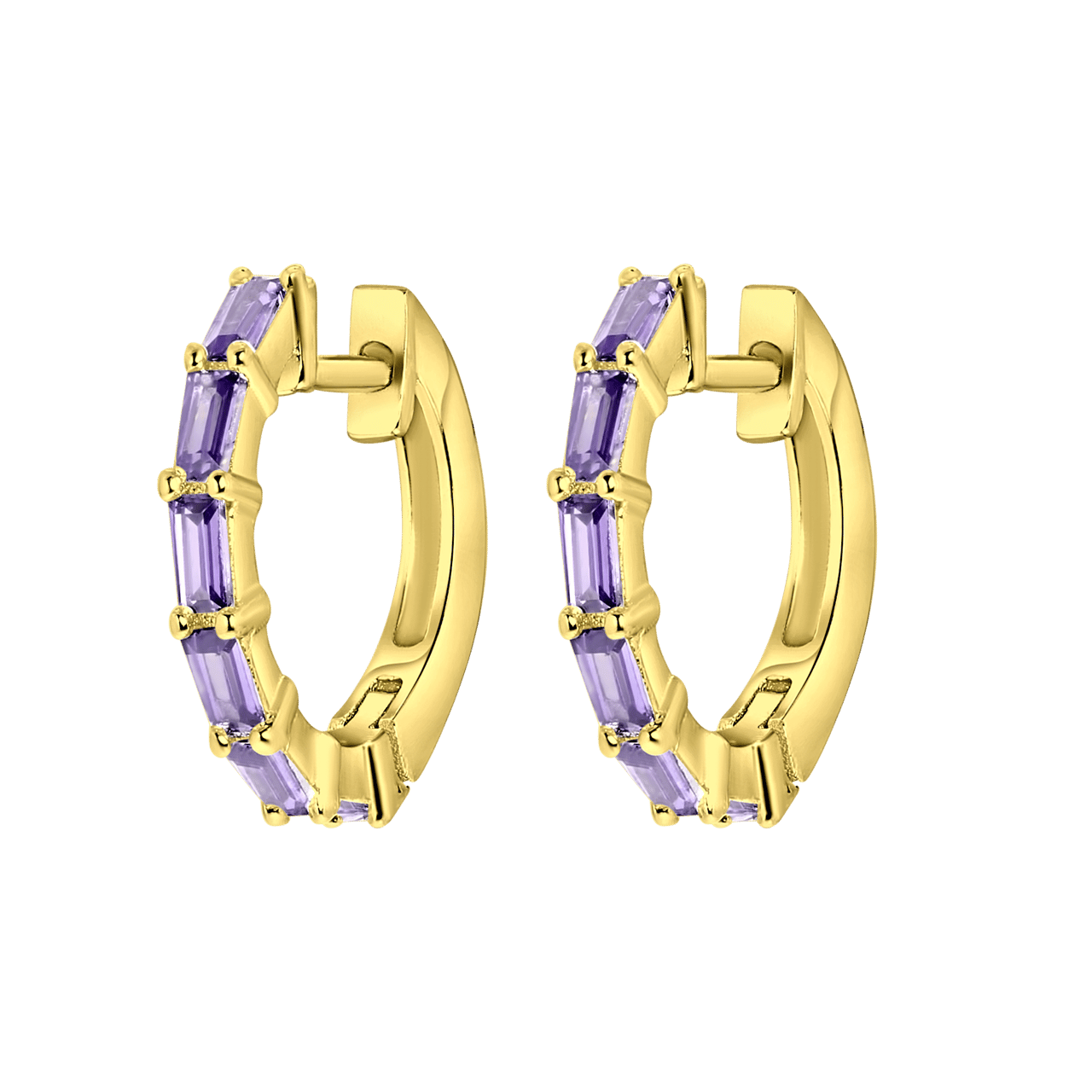 Zilveren gold oorbellen baguette geboortesteen