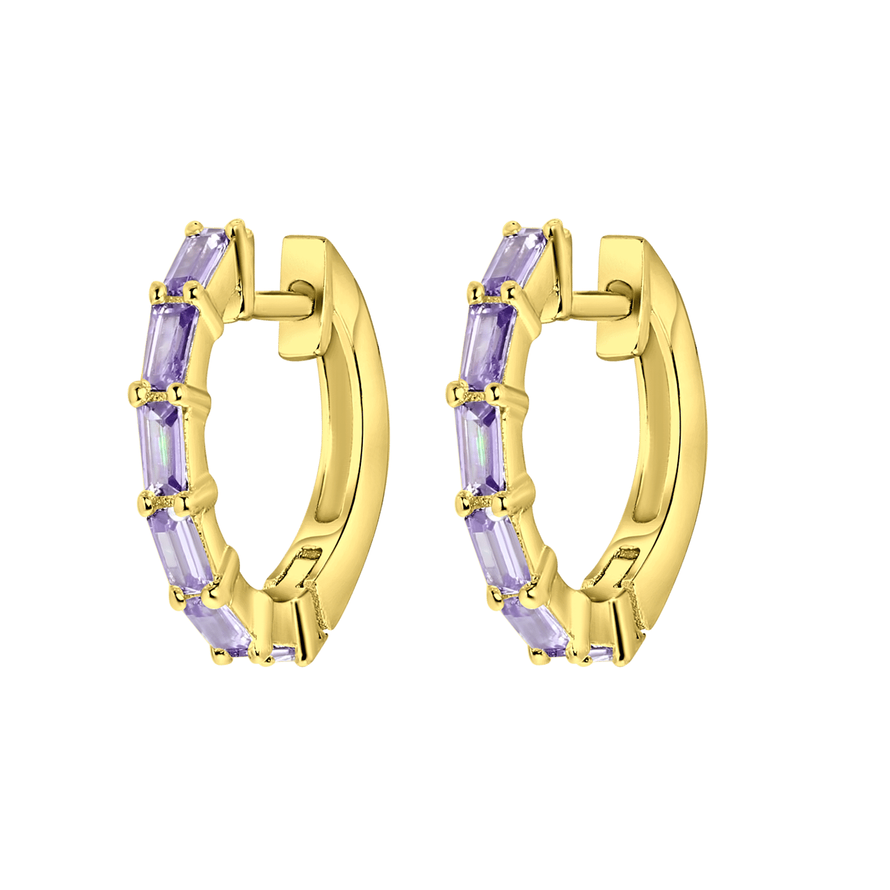 Zilveren gold oorbellen baguette geboortesteen