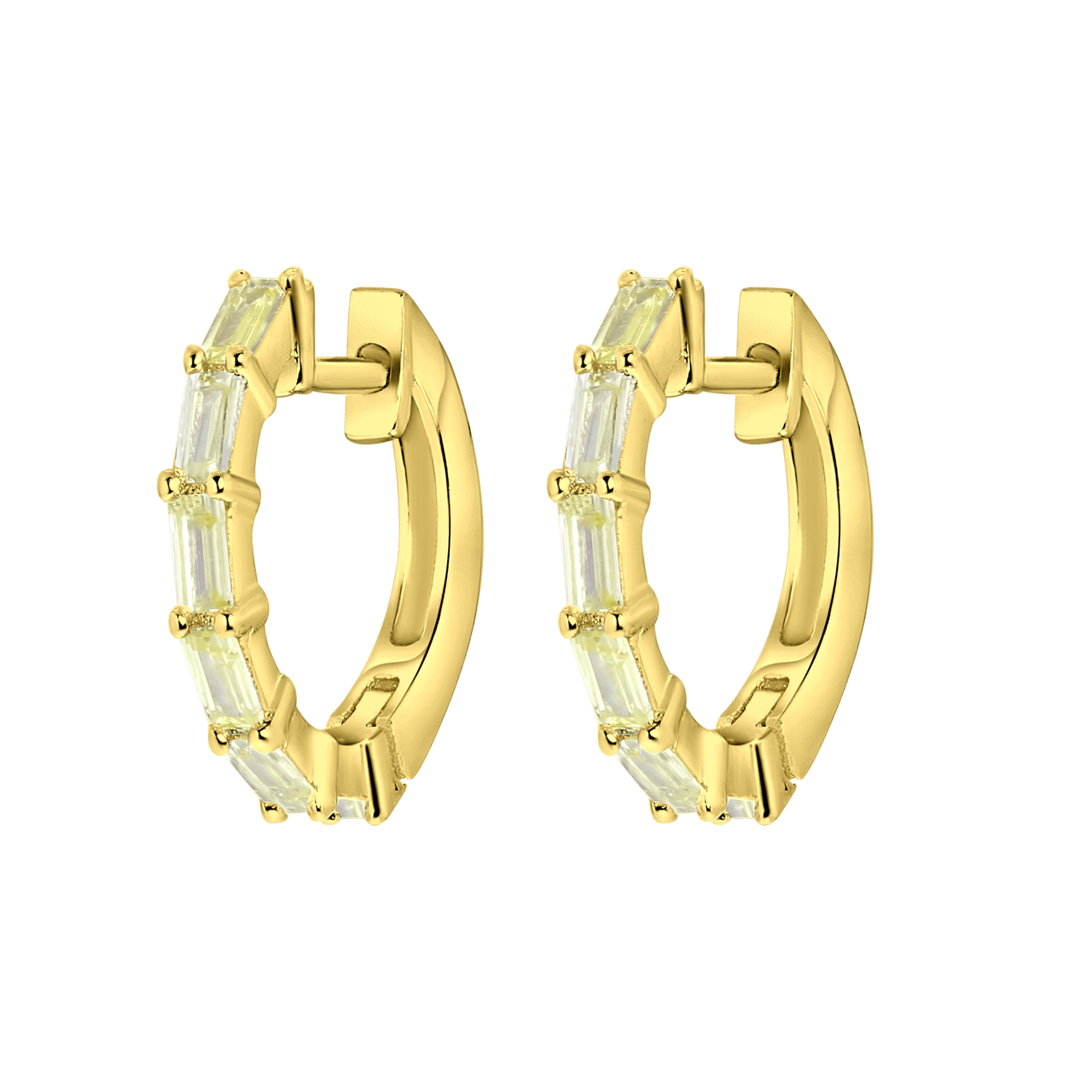 Zilveren gold oorbellen baguette geboortesteen