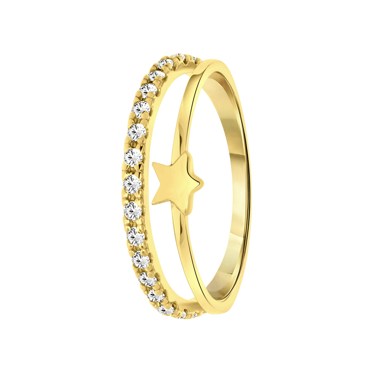 Zilveren goldplated kinderring ster met zirkonia