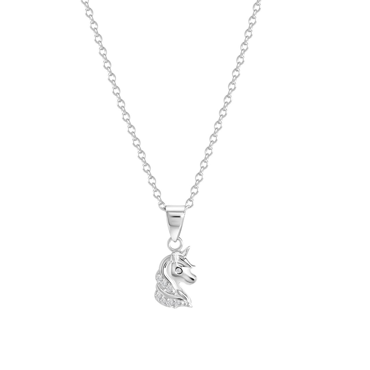 Zilveren kinderketting met hanger unicorn zirkonia