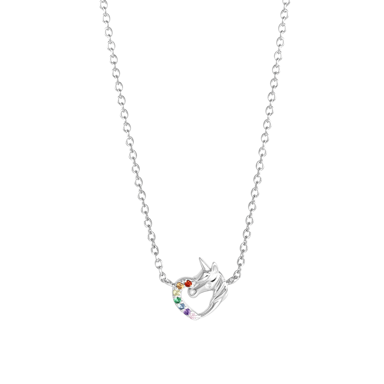 Kinderkette, 925 Silber, mit Einhorn-Anhänger, Zirkonia