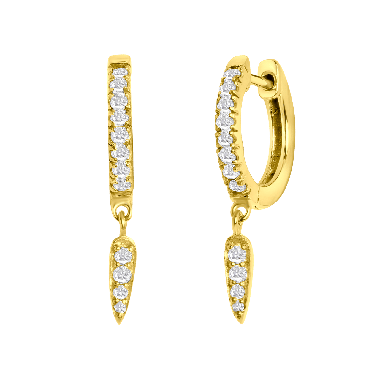 Stalen goldplated oorringen met hanger met zirkonia dames