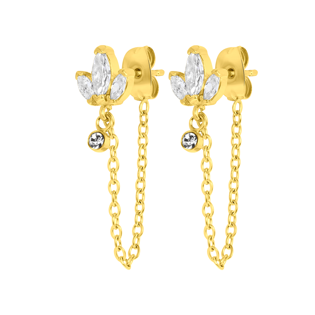 Stainless steel goldplated oorbellen met zirkonia steentjes