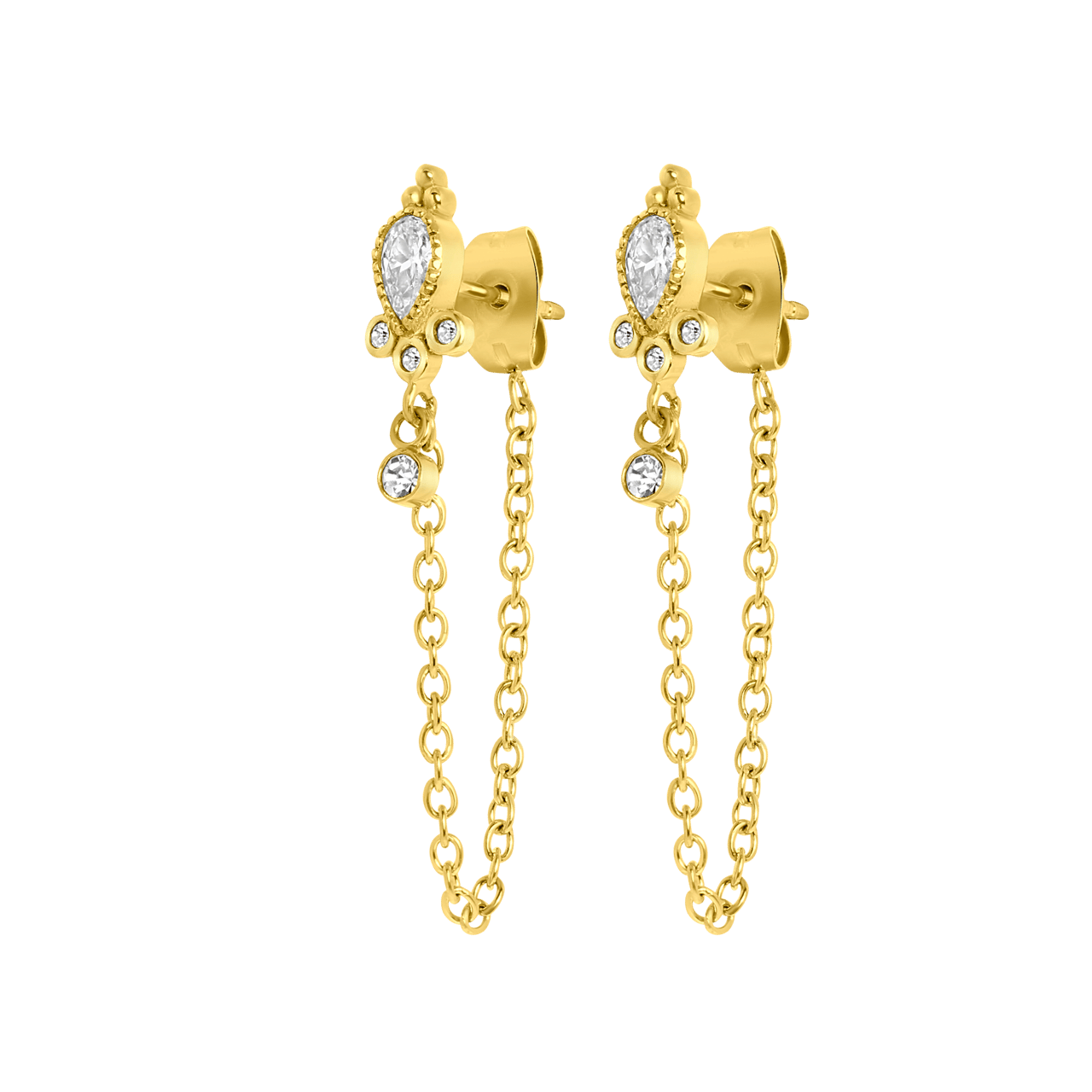 Stainless steel goldplated oorbellen met zirkonia steentjes