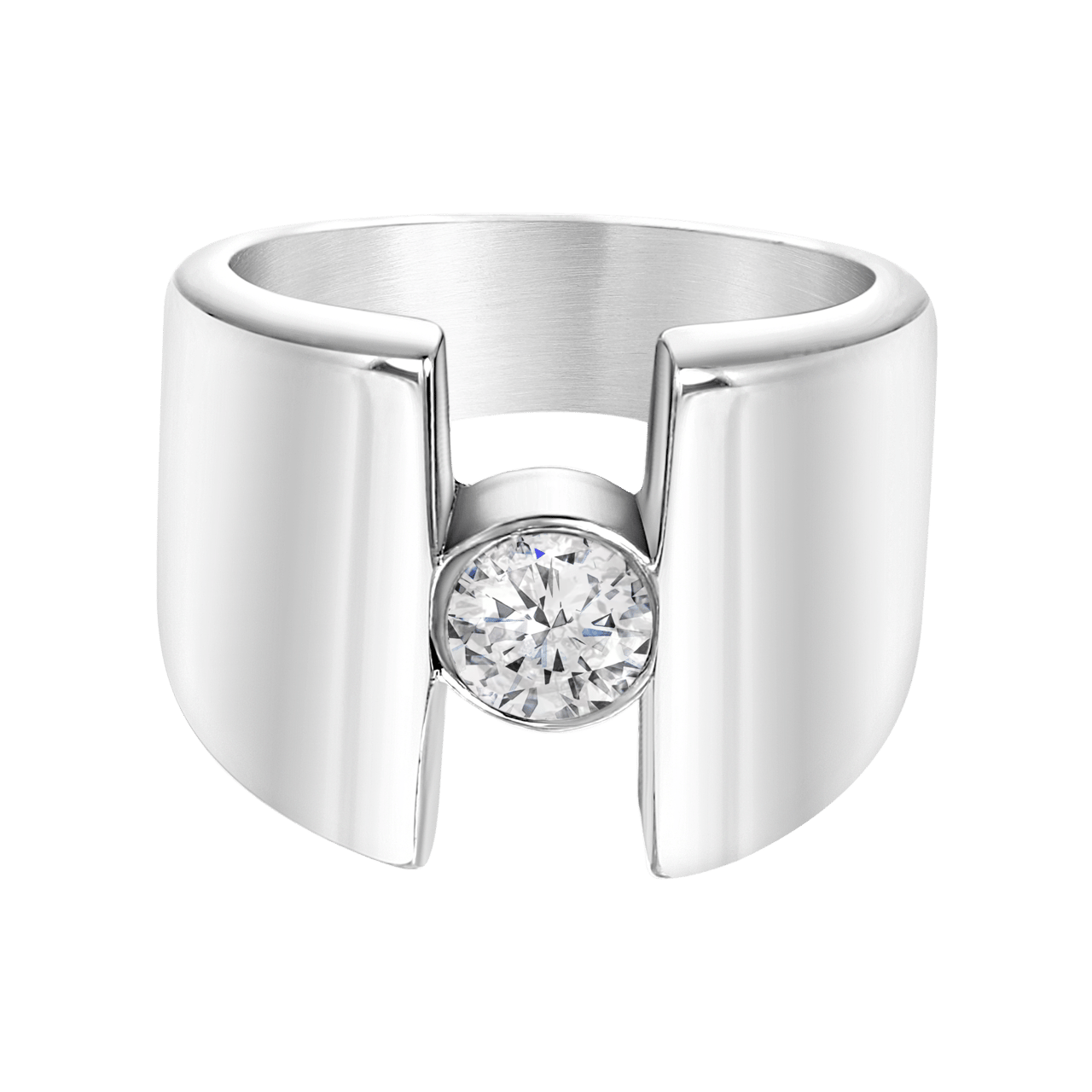 Gerecycled stalen ring met zirkonia steen