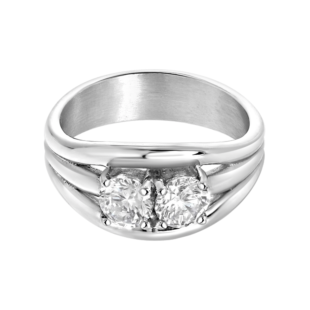 Gerecycled stainless steel ring met zirkonia stenen