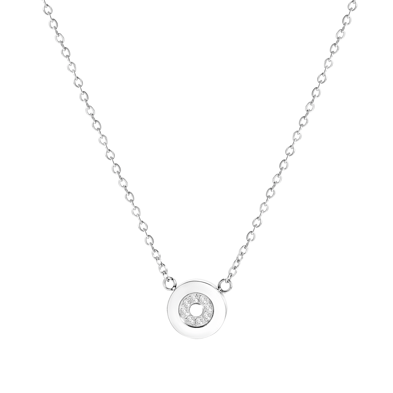 Stainless steel ketting met ronde hanger en steentjes