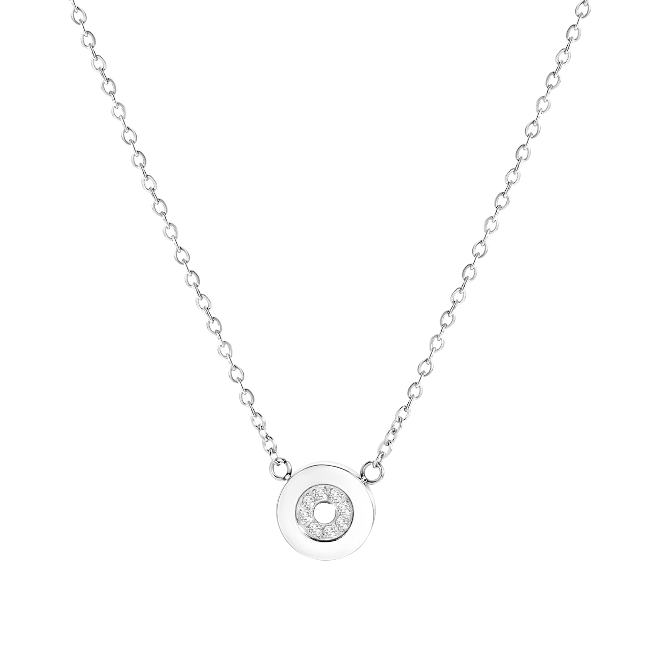 Stalen ketting met ronde hanger en steentjes