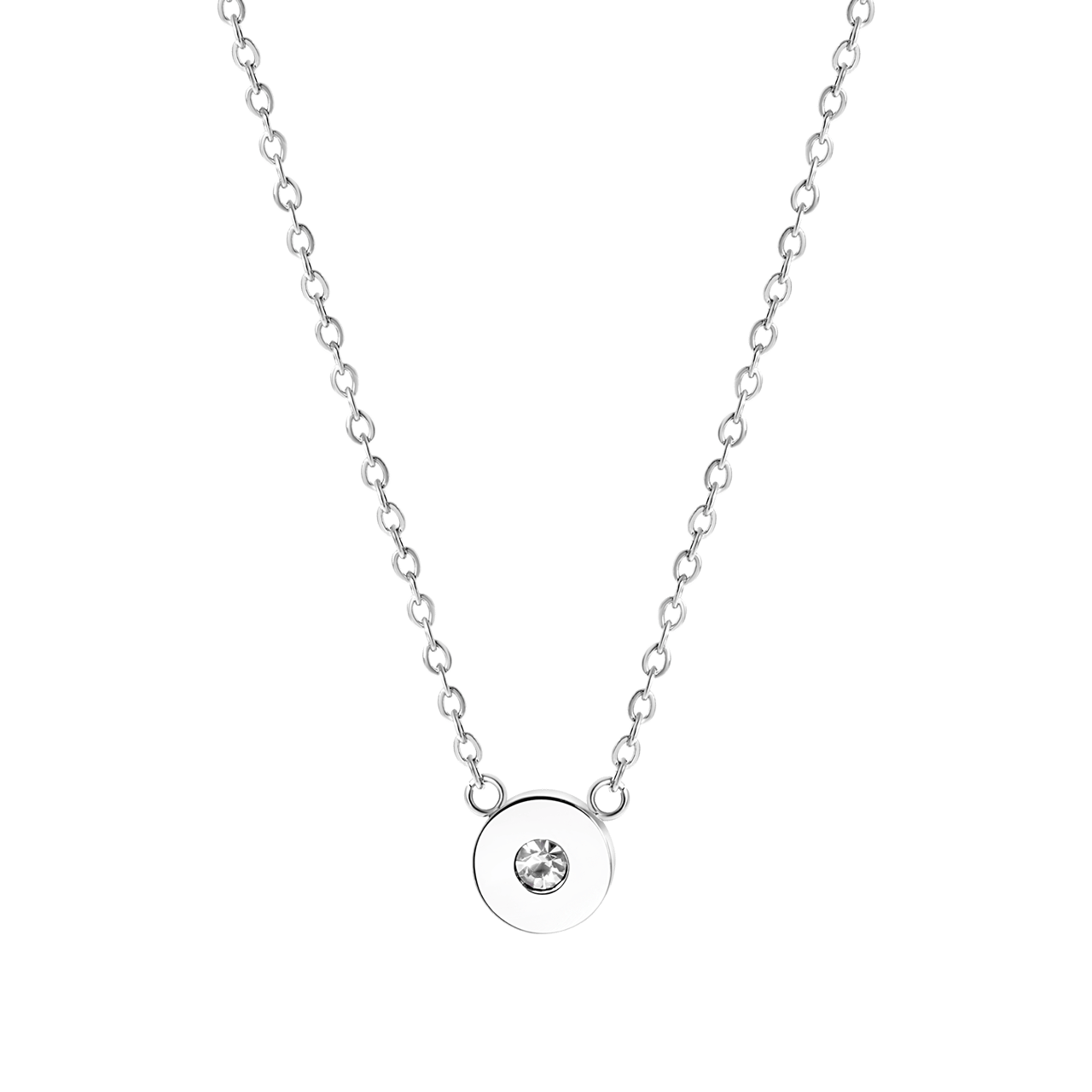 Stalen ketting met ronde hanger en steentjes