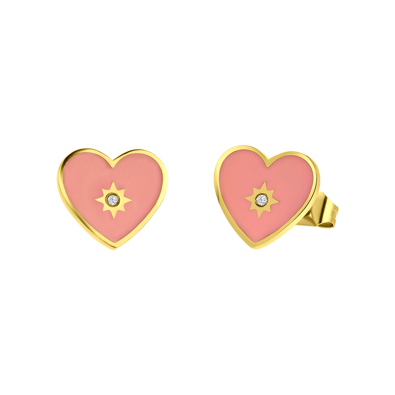 Stainless steel goldplated oorknoppen hart met zirkonia voor dames