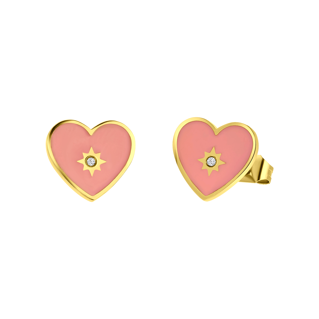 Stalen goldplated oorknoppen hart met zirkonia voor dames