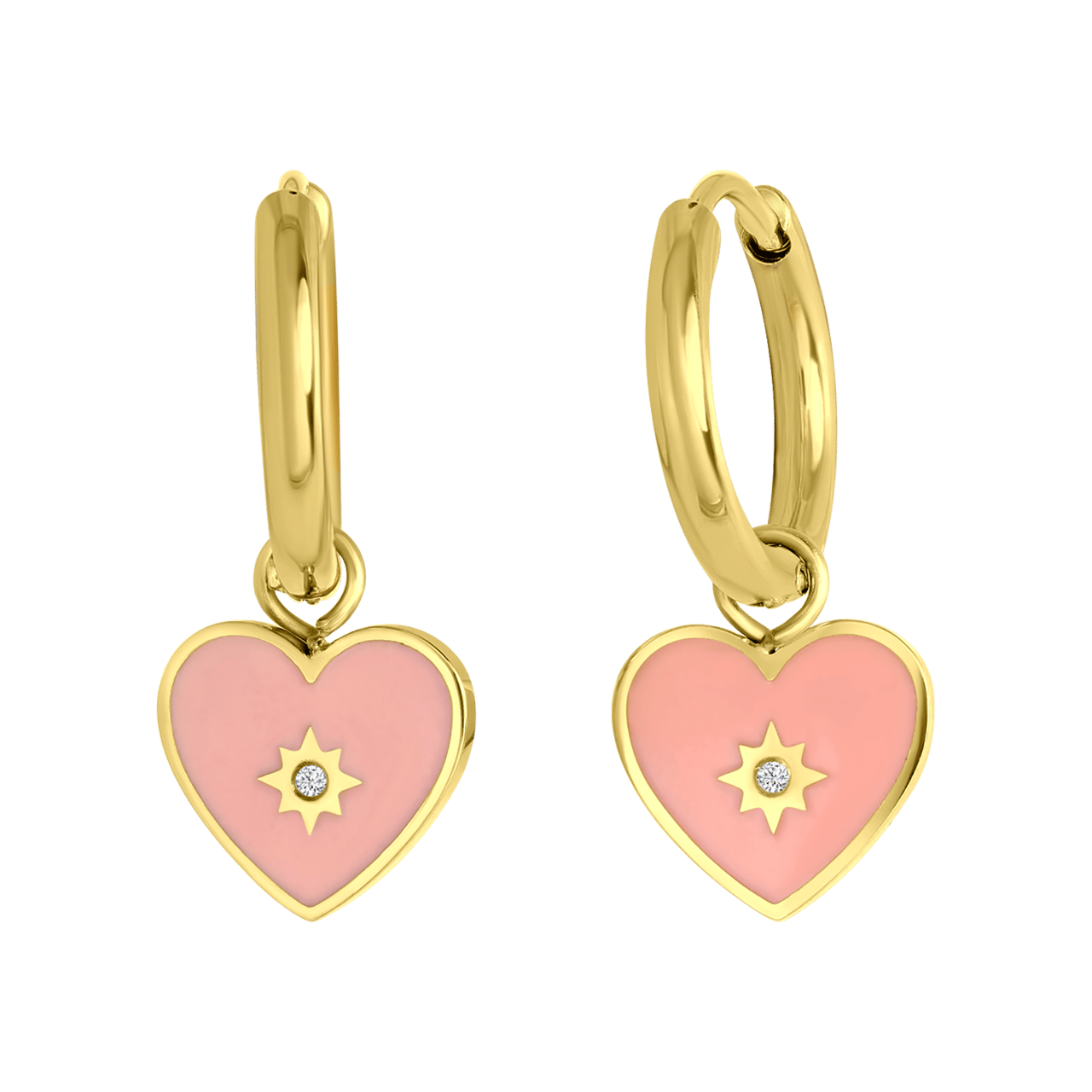 Stainless steel goldplated oorringen met hanger hart met zirkonia voor dames