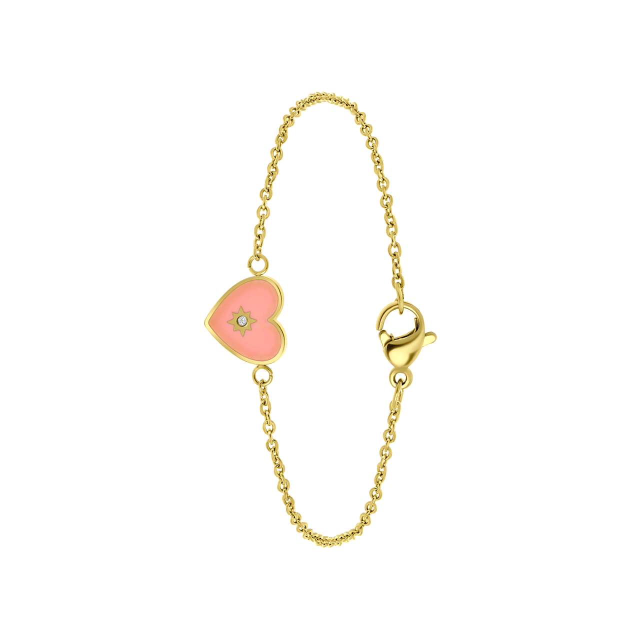 Stalen goldplated fantasiearmband met hanger hart met zirkonia voor dames