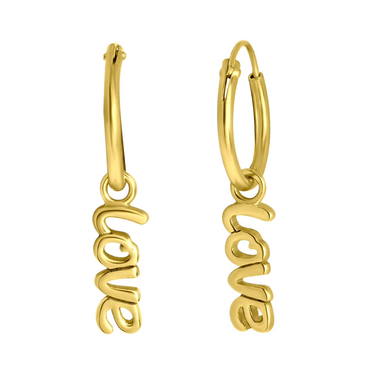 Zilveren goldplated kinderoorringen met letterhanger